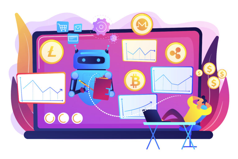 Crypto trading bot concept vector illustration