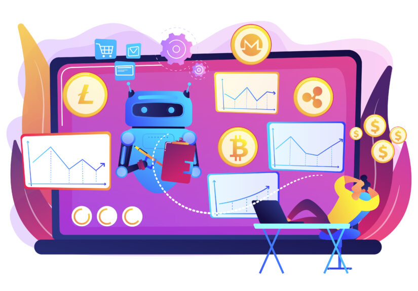 Crypto trading bot concept vector illustration